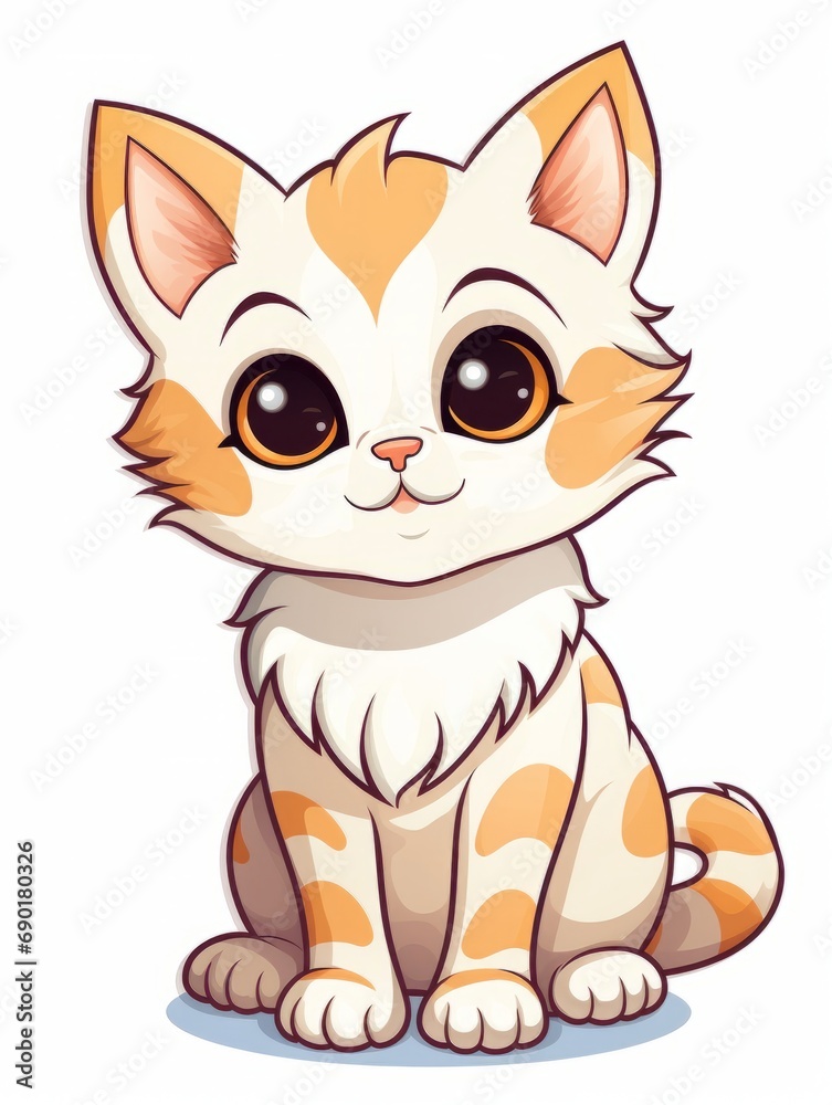 Cartoon sticker cute kitten on white background isolated, AI Cartoon sticker cute kitten on white background isolated, AI