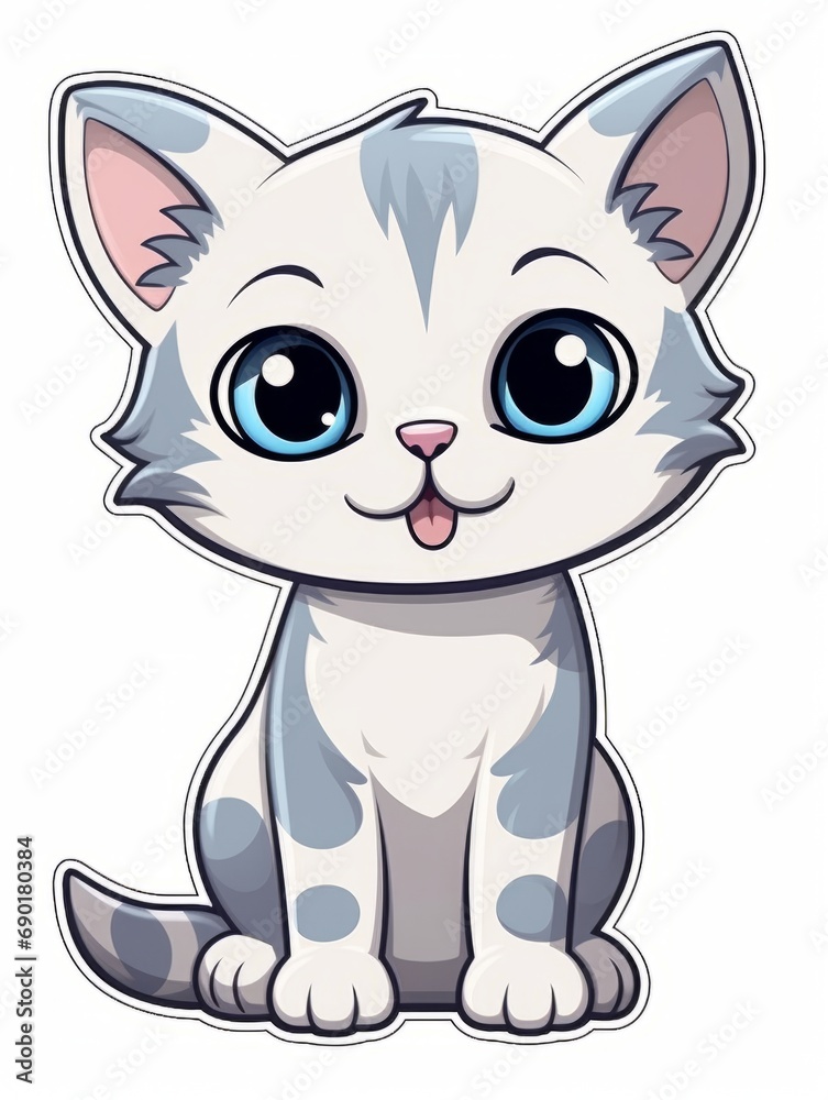 Cartoon sticker cute kitten on white background isolated, AI Cartoon sticker cute kitten on white background isolated, AI