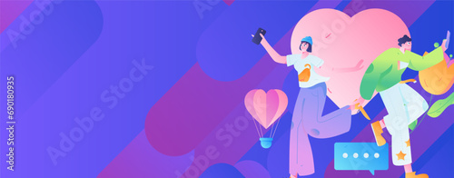 Happy Valentine's Day flat character vector concept business hand drawn illustration
