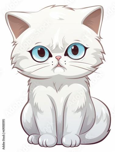 Cartoon sticker upset kitten on white background isolated, AI