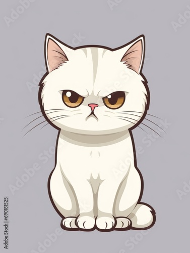 Cartoon sticker upset kitten on white background isolated, AI © Vitalii But