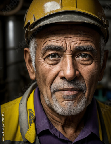 Portrait of worker 50 years old in uniform construction