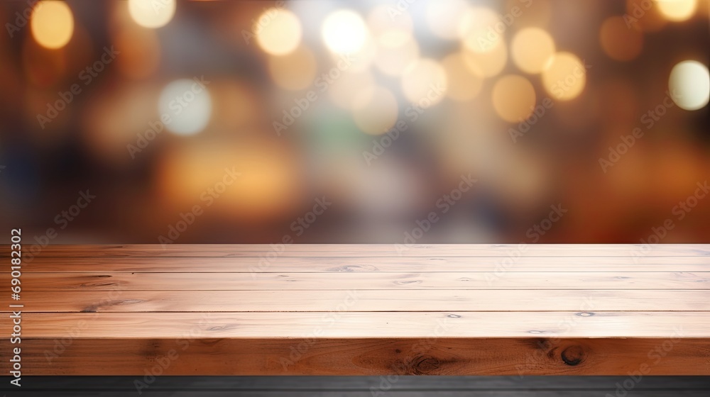 Sunlit Wooden Plank, City Morning Blur