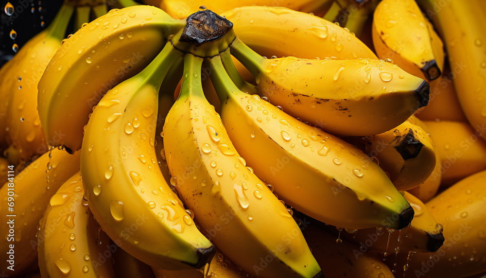 Bananas bunch with drops water Bananas bunch with drops water