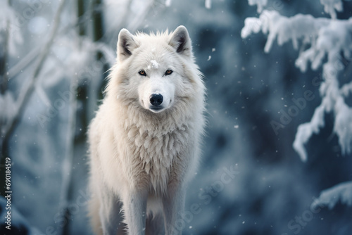 illustration of a gray wolf in winter forest. Created with Generative AI