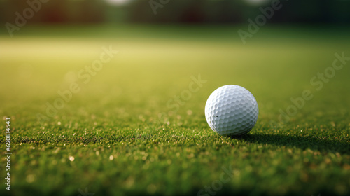 Golf ball and tee on the grass court