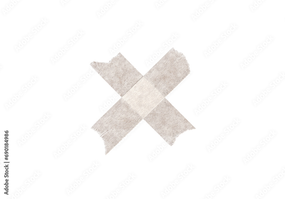 torn piece of adhesive masking tape in the shape of a cross X on transparent background torn piece of adhesive masking tape in the shape of a cross X on transparent background