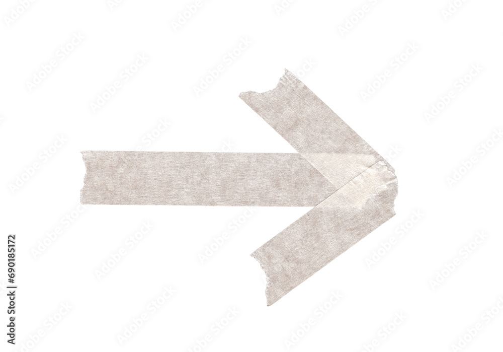 torn piece of adhesive masking tape in the shape of a directional arrow on transparent background
