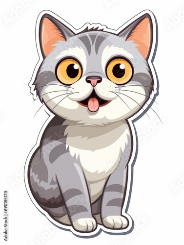 Cartoon sticker surprised kitten on white background isolated  AI