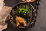 Close-up of Korean Seaweed Soup Miyeok Guk in a serving bowl