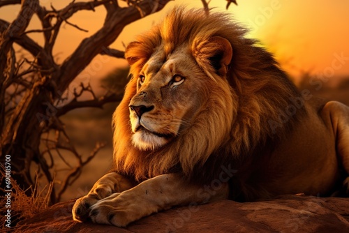 Portrait of a lion at sunset ,Generative AI 