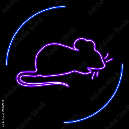 mouse neon sign, modern glowing banner design, colorful modern design trends on black background. Vector illustration.