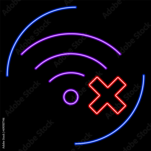no signal wi fi neon sign, modern glowing banner design, colorful modern design trends on black background. Vector illustration.