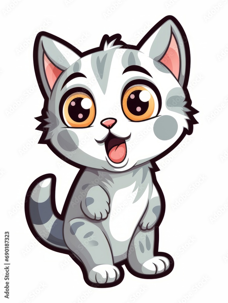 Cartoon sticker surprised kitten on white background isolated, AI Cartoon sticker surprised kitten on white background isolated, AI