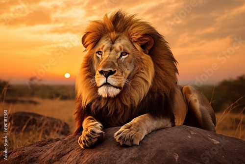 Portrait of a lion at sunset ,Generative AI 