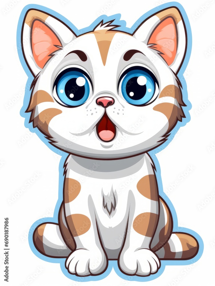Cartoon sticker surprised kitten on white background isolated, AI Cartoon sticker surprised kitten on white background isolated, AI