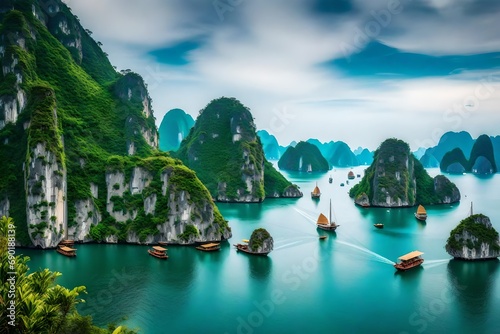beautiful landscape halong bay view from adove the bo hon island.halong bay is the unesco world heritage site, it is a beautiful natural wonder in northern