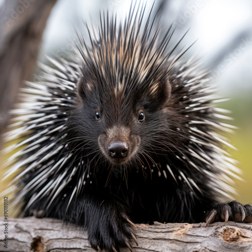 closeup of porcupine loking at camera.