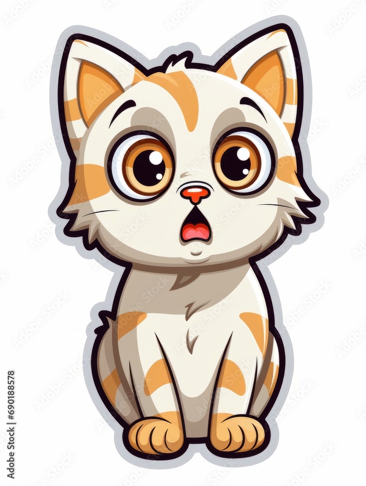 Cartoon sticker surprised kitten on white background isolated, AI Cartoon sticker surprised kitten on white background isolated, AI