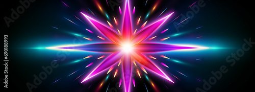 a colorful star with a bright light on a black background