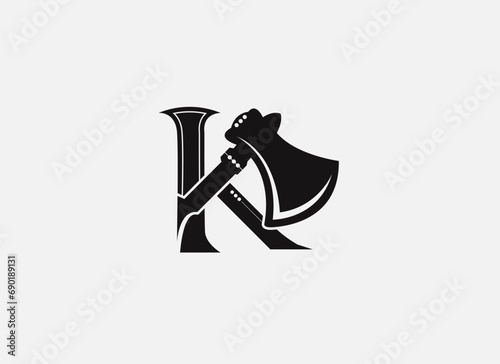 Abstract Letter K Ax Logo. Black Geometric Shape Letter K with Ax Symbol isolated one white background. Usable for Business and Branding Logos. Flat Vector Logo Design Template Element