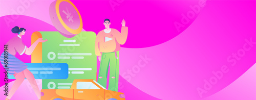Buy insurance for car flat character vector concept operation illustration
