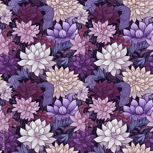 Violet and purple beautiful flowers  floral seamless pattern. 