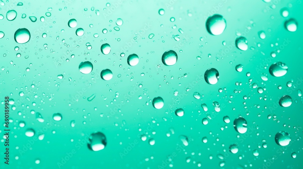 Water drops on light green background.