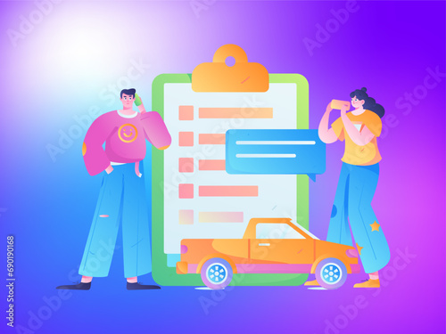 Buy insurance for car flat character vector concept operation illustration
