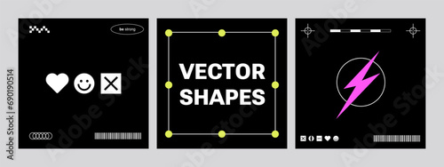 Square template in brutal style. Cyber abstract Y2k elements.Rave vibe.Cyberpunk and minimalism aesthetic. Retro futuristic. Abstract geometric elements for modern web and graphic design. background 