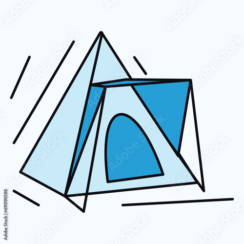 Camping element of colorful set. Outlined tent in blue colors symbolize the cozy shelter and the excitement of spending nights under the stars. Vector illustration.