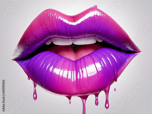Purple and pink lips. dripping colors.shiny lips.