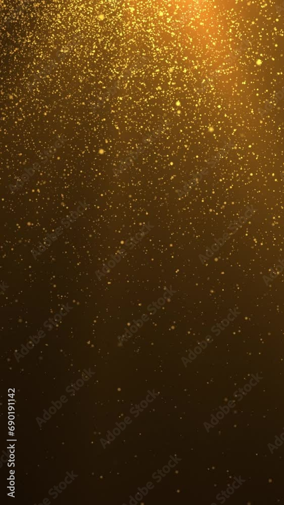 Looped animated abstract background of orange light rays and falling particles in vertical composition format