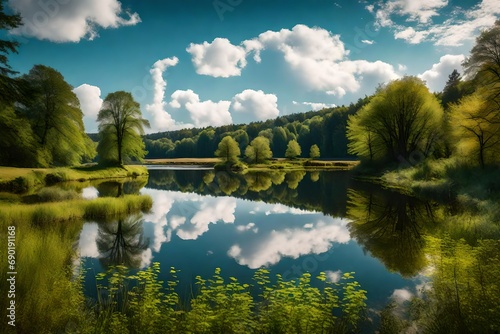 **beuerbacher see near beuerbach. pond with surrounding nature in hesse landscape at lake. photo