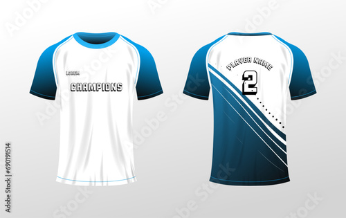 Sport t-shirt mockup. Flat, color, t-shirt with number 2, player name mockup location, back and front view, t-shirt layout for sports. Vector icons