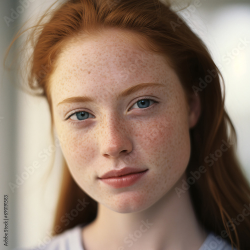 Authentic Portrait of a Freckled Young Woman Embracing Perfect Imperfection