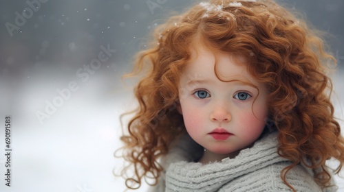 A little girl with red hair wearing a scarf