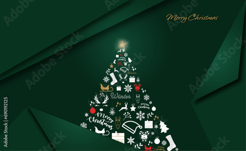 Merry Christmas modern design with winter elements, vector illustration. Merry Christmas, Santa Claus, christmas tree