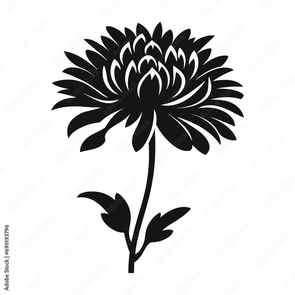 An Aster Flower Silhouette Vector isolated on a white background