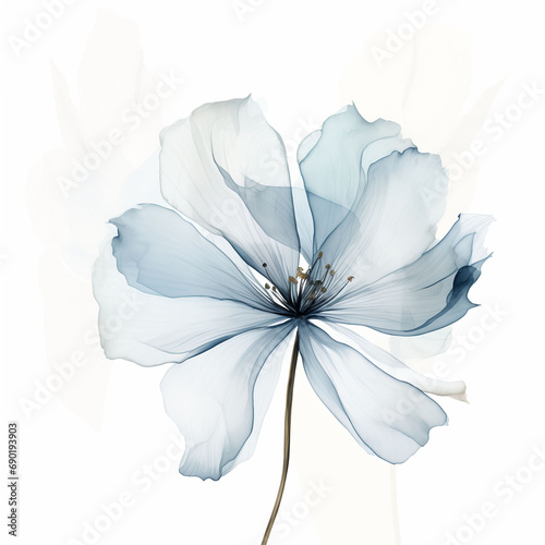 Abstract minimalistic watercolor flower  isolated on white background. Generative AI.