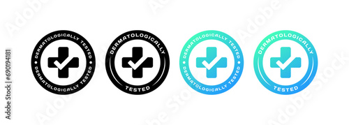 Dermatologically tested stamps. Different styles, Dermatologically tested stickers icons. Vector icons