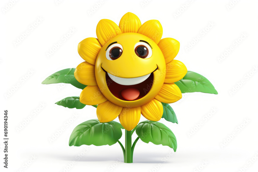Animated sunflower with a cheerful smiling face. Perfect for children's content, animation, educational projects, and feel-good campaigns.