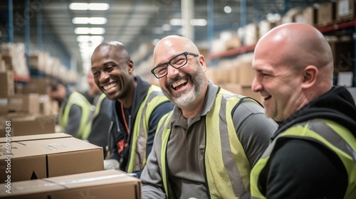 employees smiling at work in Wearhouse.  photo