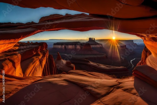 *mesa arch panorama at sunrise, canyonlands national park, USA photo