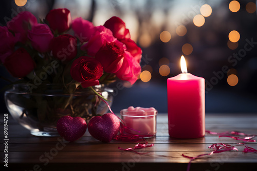 valentines day background  social media background for vday  full of romance cards with love  red rose and candles 