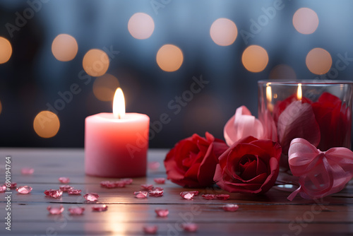 valentines day background  social media background for vday  full of romance cards with love  red rose and candles 