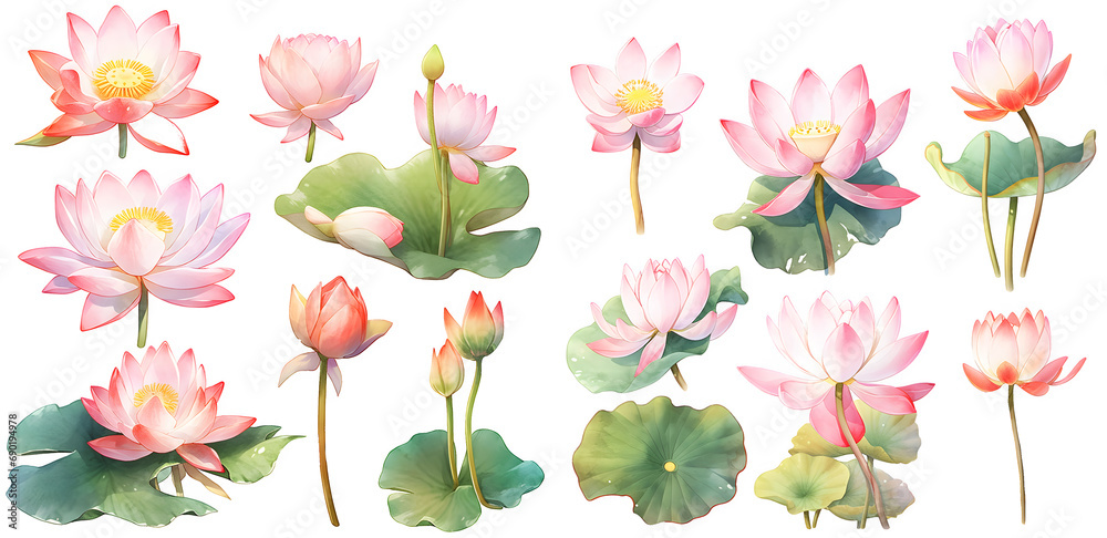 Lotus watercolor illustration clipart. Generative AI