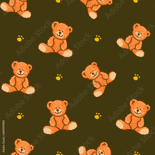 Teddy Bear pattern cartoon style with pastel color background, adorable, cute, and funny