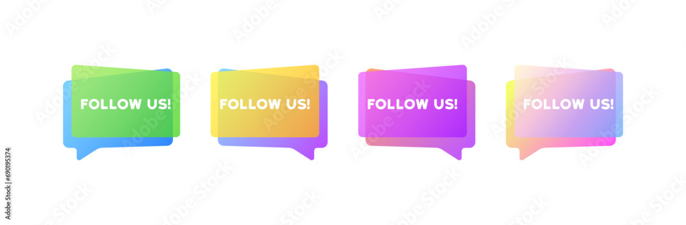 Follow us bubbles. Flat, color, speech bubbles, follow us signs. Vector icons Follow us bubbles. Flat, color, speech bubbles, follow us signs. Vector icons