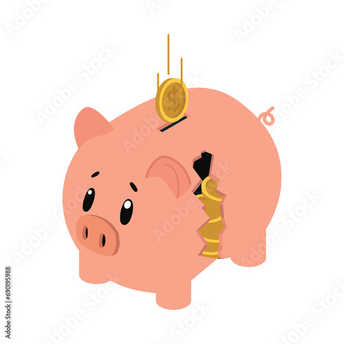 broken piggy bank with coins Savings Concept